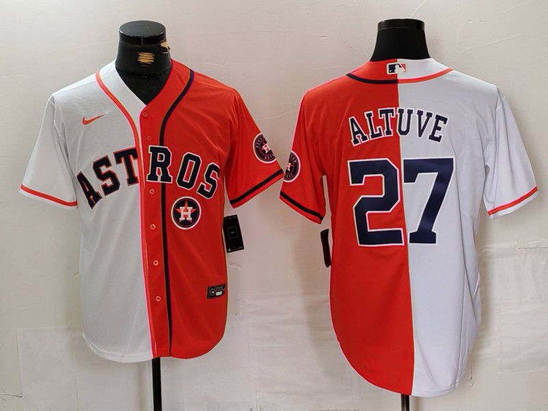 Men Houston Astros 27 Altuve White orange Nike 2024 MLB Jersey style 3